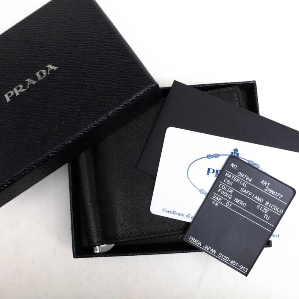 Prada Wallet Men Wallet Leather Black 2 Mn077 Saffiano Bicolo Money Clip - Picture 7 of 7
